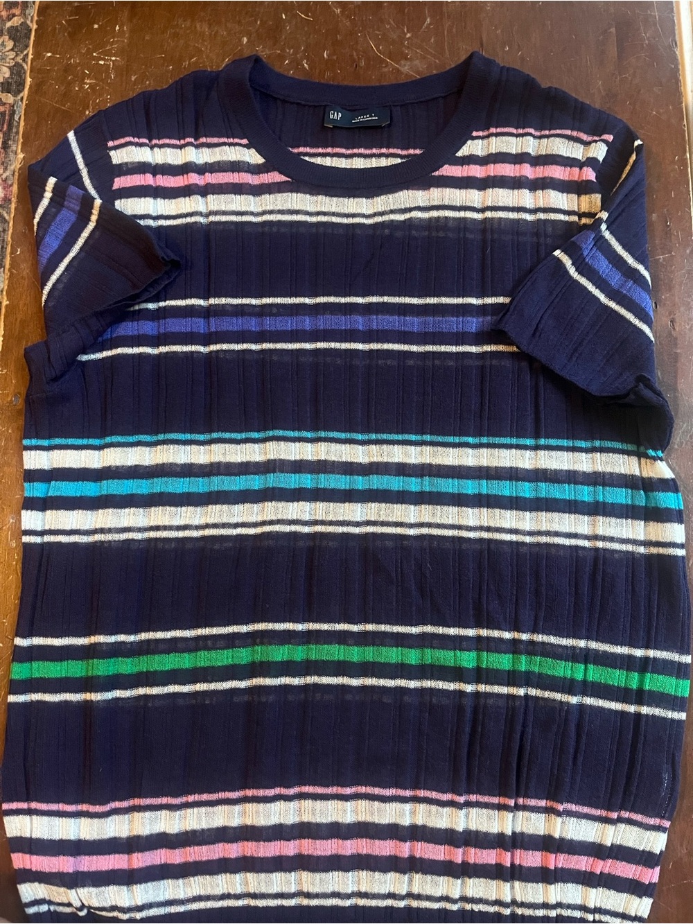 GAP Navy Short Sleeve Ribbed Tee with Multicolor Stripes